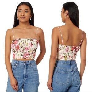 Abercrombie & Fitch Scrunchie Cami Top Size Small Pink Floral Linen Blend